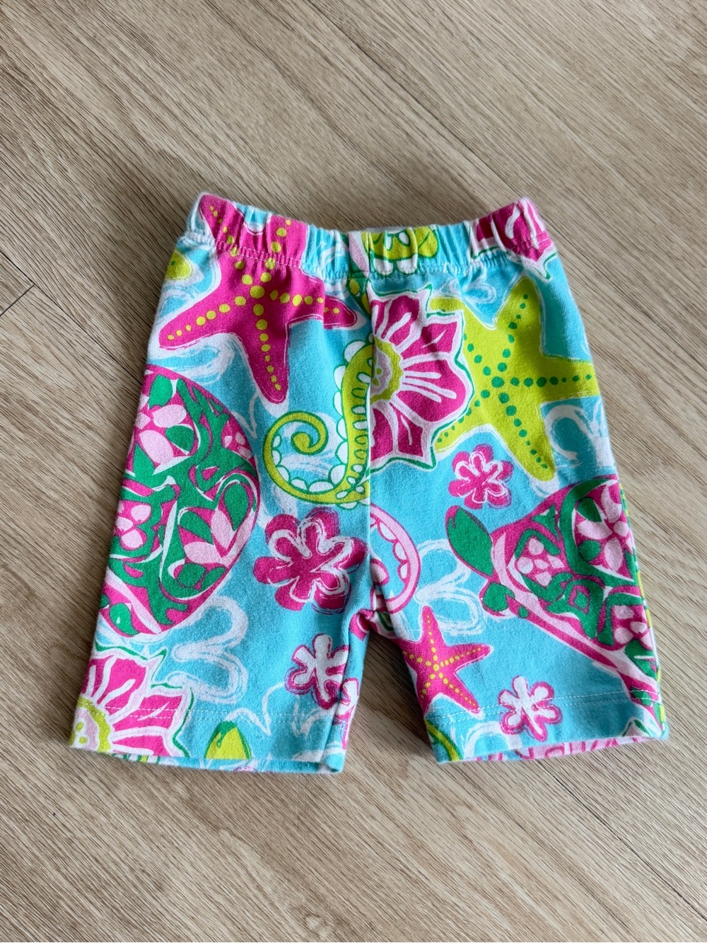 Mud Pie Baby Girl Bike Shorts Starfish Sea Floral Print Sz 0-6m Aqua Pink Green